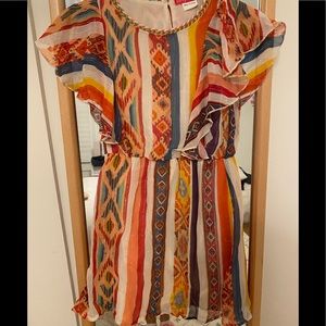Multicolored girls flutter sleeve dress
